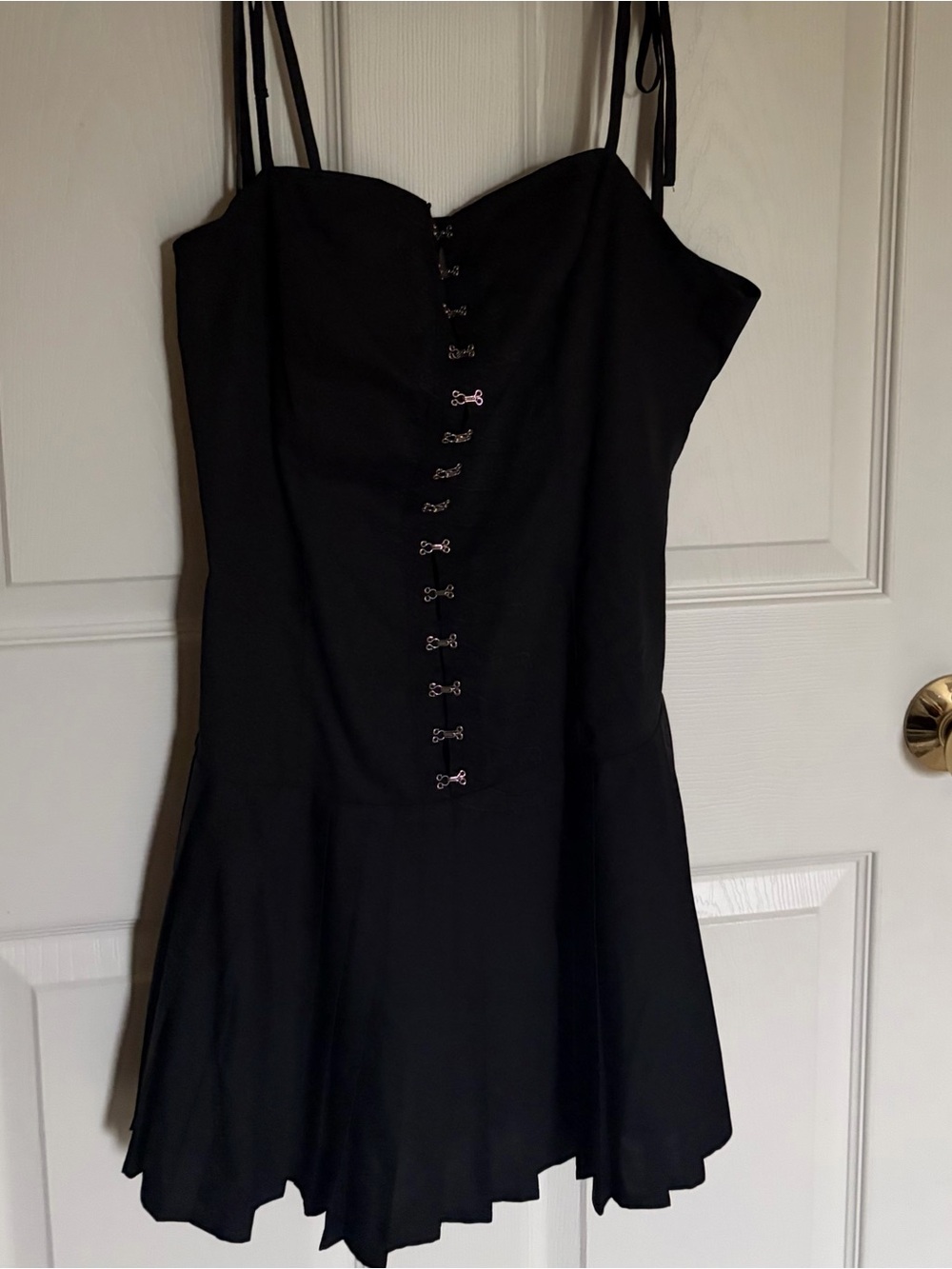 Le Lis Black Spaghetti-Strap Hook-Front Mini Dress